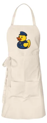 Produktbild von Huuraa Schürze Quietscheente Stewardess Gummiente Flugbegleiterin Natur mit Taschen Baumwolle Kochschürze Geschenkidee