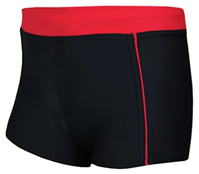 Produktbild von Aquarti Jungen Badehose Schwimmhose Seitliche Paspel Kinder Badeshorts, Farbe: 024 Schwarz / Rot, Größe: 122