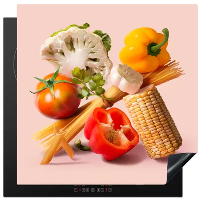 Produktbild von KitchenYeah© Herdabdeckplatte Gemüse - Nudeln - Stilleben , 78x78cm, Küche Deko, Glaskeramikkochfeld Herdabdeckung, Abdeckplatte fùr Kochfeld