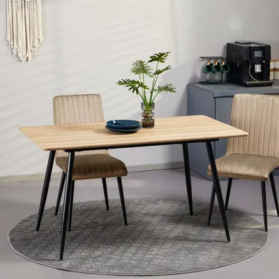 Produktbild von Homcom Skandi design jedálenský stôl, kuchynský stôl, pre 4 osoby, vzhľad dreva, 140 cm x 80 cm x 76 cm, prírodná + čierna farba