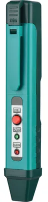 A teal and dark green polarity tester pen is shown against a white background.