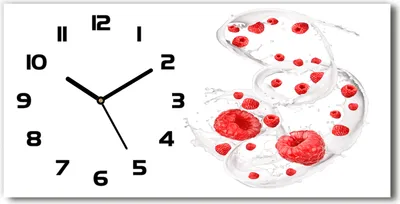 Produktbild von Wanduhr aus Glas – 60x30 cm - Glasbild - Glasuhr - Gehärtetes Glas - schwarze-zeiger - Himbeeren mit Milch