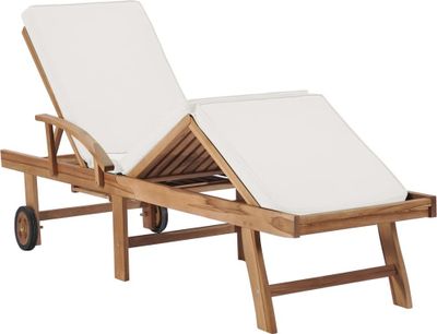 vidaXL Sonnenliegen mit Auflagen 2 Stk. Massivholz Teak Creme