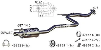 Produktbild von ERNST 687140 Mittelschalldämpfer Schalldämpfer für TOYOTA Yaris Schrägheck (P9)