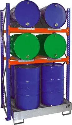 Produktbild von Bauer Anbauregal 3001 für Fässer mit 2 Ebenen, Auffangwanne mit Gitterrost, 4x 200l
