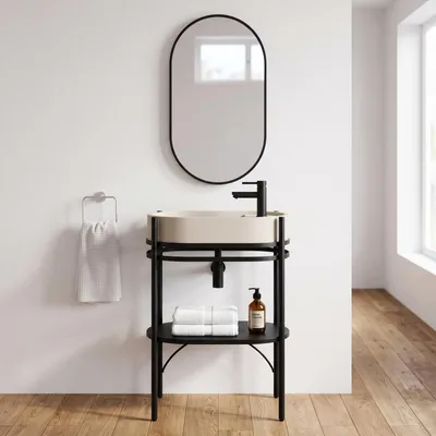 Immagine prodotto di Mobile lavabo 55cm cemento, rubinetto e specchio LUCIA