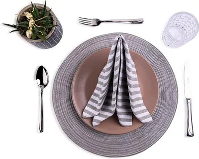 Productafbeelding van Famanu servetten, elegante katoen - wit-grijs gestreept, 45 x 45 cm, 12 stuks