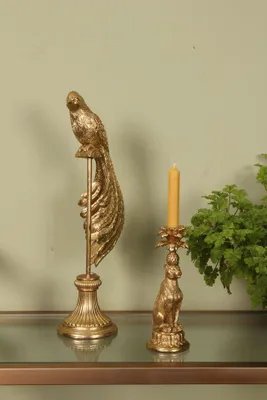 Produktbild von Vogel-Figur auf Sockel, 49 cm hoch - Goldfarben - Harz