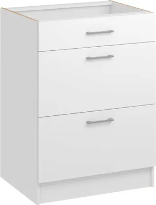 Produktbild von Roe Furniture | Küchenunterschrank 60 cm - Weiß - Mattweiß - 3 Schubladen - Ohne Arbeitsplatte - Unterschränke Küche - Küche - DS63