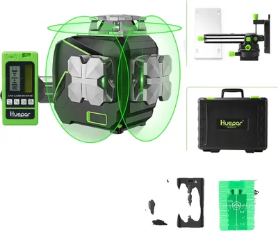 Produktbild von Huepar Laser-Nivelliergerät, 12 Linienprojektion, hohe Genauigkeit ±1/9 Zoll bei 33 Fuß, Mit Detektor