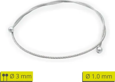 Produktbild von Drahtseil Ø 1,0 mm, 7x7, mit beidseitiger Ø 3 mm Kugel, Stahl verzinkt | Länge 840 mm