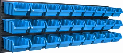 Obrázek produktu pro Nástěnný panel na nářadí 115 x 39 cm s 27  ks. Krabice závěsný Modré Boxy Skladovací systém