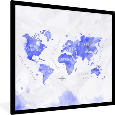 Produktbild von MuchoWow® MuchoWow® Gerahmtes Poster Weltkarte - Abstrakt - Aquarell 40x40 cm - Poster mit zchwarzem Bilderrahmen - Mit Rahmen - Wanddekoration Schlafzimmer