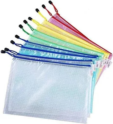 Produktbild von 10 Stück Dokumententasche A4 – Reißverschlusstaschen aus Mesh Kunststoff für Dateien, Papier, Kosmetika, Hausaufgaben