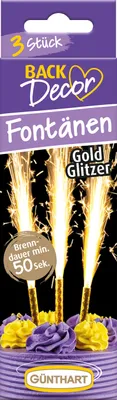 Produktbild von BackDecor 3 Stück Goldfontänen für Torten Partys mit goldenen Funken ca 50 Sekunden Brenndauer
