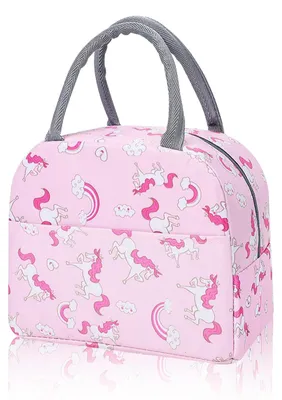Kühltasche mit Regenbogen-Pferdemotiv, 23x14x20 cm, rosa