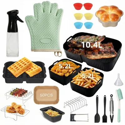 Image de Ensemble de moules en silicone, 29 pièces, pour friteuse à air chaud, compatible avec Ninja Foodi FlexDrawer 10,4L AF500EU AF500DE, COSORI 10L