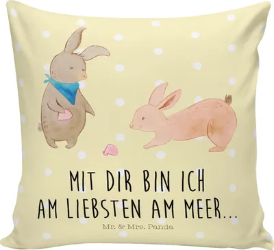 Produktbild von Mr. & Mrs. Panda Kissen 40x40 Hasen Muschel - Gelb Pastell - Geschenk, zier, Beste Freundin, Muscheln, kuschelkissen, Strand, Muttertag, Couchkissen, Deko, bedruckt, Meer