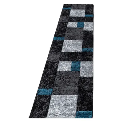 Image de Ayyildiz | Tapis Moderne 3D - Hawaii - 80 cm x 300 cm - Gris-Noir-Turquoise - Design Géométrique Élégant