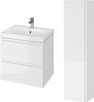 Produktbild von BADLAND Badmöbel Set MODUO 60 Waschbecken-Unterschrank, Hochschrank 160x40x34, Türen mit Spiegel, Weiß