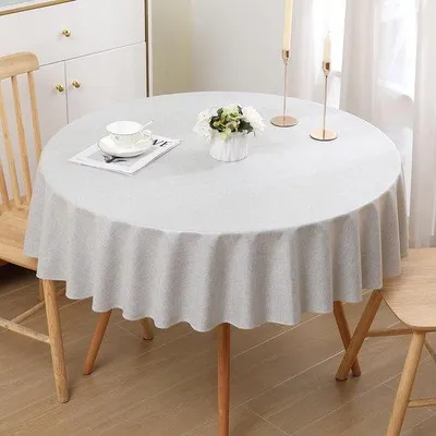 Produktbild von Wasserabweisendes Tafelkleed Linnenlook rund 140cm hellgrau