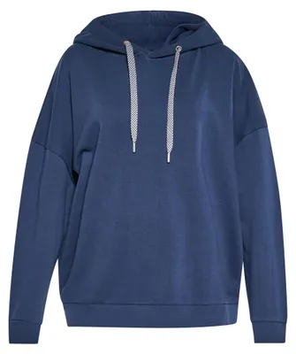 Produktbild von Damen Langarm Hoodie Blau Größe M aus 100% Baumwolle mit Kapuze und Kordelzug