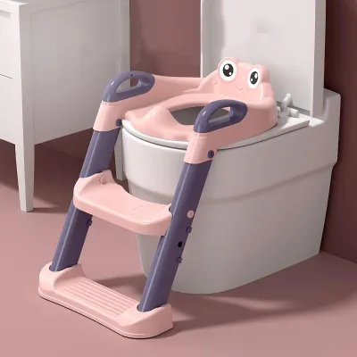 Produktbild von Baby-Töpfchen-Trainingssitz mit Tritthocker, faltbare Toilette für Kleinkinder, Rosa