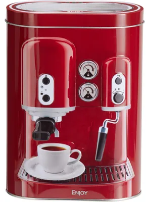 Produktbild von Kaffeedose - Metall - Retro Kaffeemaschine rot - 13x8x19 cm - Tassen/Bohnen/Filterkaffee