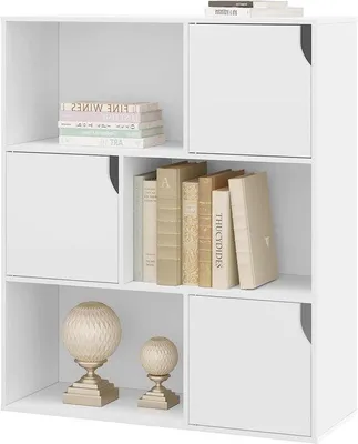 Produktbild von Weißer Bücherregal mit 3 Türen und 6 Fächern für vielfältige Aufbewahrung