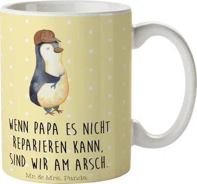 Produktbild von Mr. & Mrs. Panda Kaffeebecher Wenn Papa es nicht reparieren kann, sind wir am Arsch - Gelb Pastell - Geschenk, Kaffeetasse, Keramiktasse, Handwerker, Pott, Vatertag