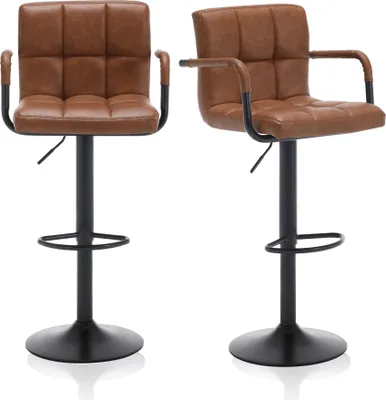 Produktbild von Meisterhome® Barhocker 2er Set - Höhenverstellbar mit lehne Barstuhl, Drehhocker, Küchenstühle Mit Fußstütze, Kunstleder Edelstahl, Gepolsterter Sitz, Für Tresenhocker, Wohnküchen, Hotels, Bar Hocker, Farbe:Braun