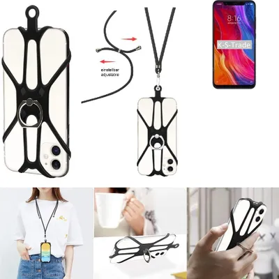 Produktbild von K-S-Trade 3in1 Handykette Handyband Handykordel Halsband Smartphone-Ring Handy-Ring kompatibel mit Xiaomi Mi 8 Explorer Edition Fingerhalterung
