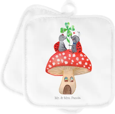 Produktbild von Mr. & Mrs. Panda Topfuntersetzer Marienkäfer Fliegenpilz - Weiß - Geschenk, Wohnung, Ofenlappen, Kochlappen, Haus, Topflappen, topfhalter, Set, Zuhause, Lustige Sprüche