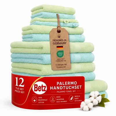 Produktbild von Betz 12-TLG. Handtuch-Set Palermo 100% Baumwolle 2 Liegetücher 4 Handtücher 2 Gästetücher 2 Seiftücher 2 Waschhandschuhe Farbe türkis und grün