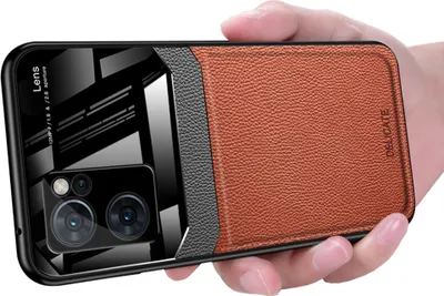 Produktbild von OPPO Reno7 Pro 5G Hülle, TPU Stossfest Anti-rutsch Leder Glas Len Hybrid Schutzhülle für OPPO Reno7 Pro 5G Braun