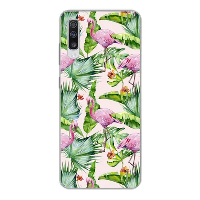 Produktbild von MuchoWow® Handyhülle Schutzhülle Hülle für Samsung Galaxy A70 Flamingo - Pflanzen - Muster Silikon Softcase Handy Hülle - Schutzhaube
