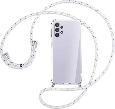 Produktbild von Handykette Backcover-Schutzhülle mit Band (Metall silberfarben) für Samsung Galaxy A32 5G - weiß/grau