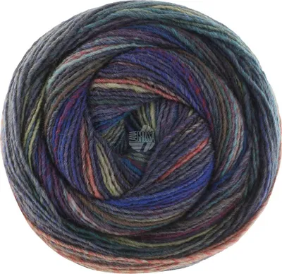 A ball of yarn with multiple colors.