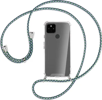 Produktbild von Handykette Backcover-Schutzhülle mit Band (Metall silberfarben) für Google Pixel 4a 5G - grün/blau/weiß