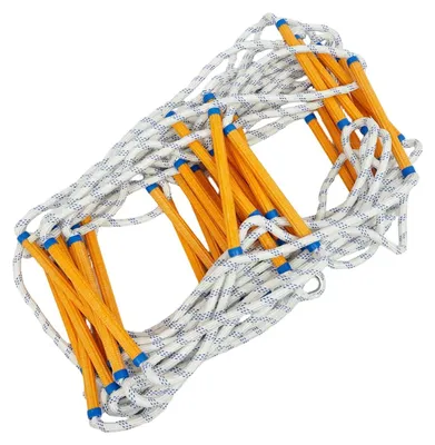 Image de Corde de sauvetage pour échelles - Corde d'évacuation d'urgence - Longueur : 18,32 m - Largeur : 30 cm - Fibre de polypropylène, résine - 2 crochets - Antidérapante - Jaune