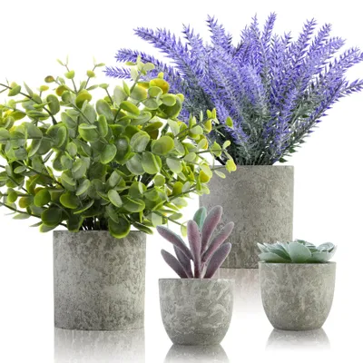 Image de Plantes artificielles réalistes, lot de 4, succulentes artificielles, décoration d'extérieur artificielle, résistantes aux intempéries