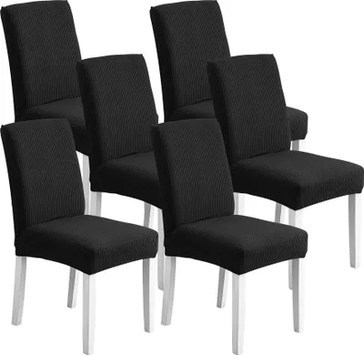 Produktbild von Stuhlhusse 6er-Set 42-52 cm Schwarz Maschinenwaschbar Schonbezug Stuhlbezug Stuhlüberzug Stretch