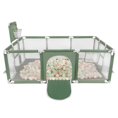 Obrázek produktu pro Selonis ohrádka Dětské velké hřiště se 100 míčky Ohrádka pro děti, zelená: pastelově béžová/bílá/mentová