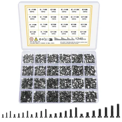 Obrázok produktu pre Sada skrutiek: Vŕtacie skrutky, mikroskrutky M1,4 - M3, čierna, 1240 kusov
