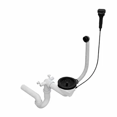 Produktbild von QLS Automatischer Einbecken Siphon Küchenspüle 3 1/2 Zoll PVC Edelstahl Schwarz 11431
