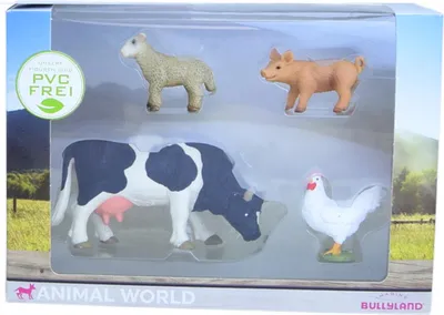 Produktbild von Bullyland Animal World Schaf Schwein Kuh Huhn PVC-frei Tierfiguren Kinder Sammelfiguren