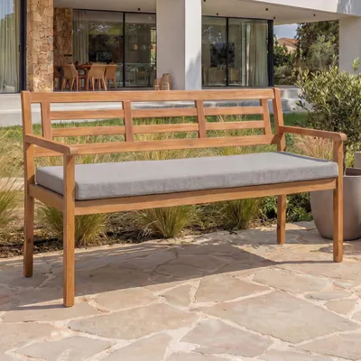 Obrázek produktu pro Zahradní lavička HWC-N47, 82x145x59 cm, akáciové dřevo - šedý polštář
