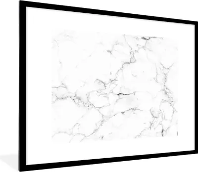 Produktbild von MuchoWow® Gerahmtes Poster Marmor - Weiß - Grau - Luxus - Marmoroptik - Strukturiert 80x60 cm - Poster mit Schwarzem Bilderrahmen Wandposter Rahmen Foto Bilder - Schlafzimmer-Dekorationen - Fotoposter