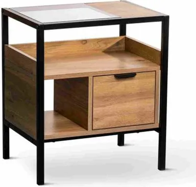 Produktbild von Beistelltisch >Mandurah 1< Schublade, Ablagen, Eiche Nachbildung, Metall + MDF - 48x55x35cm (BxHxT)