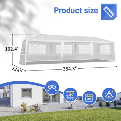 Produktbild von 10'x30' Outdoor Party Tent with 8 Removable Sidewalls, Waterproof Canopy Patio Wedding Gazebo, White